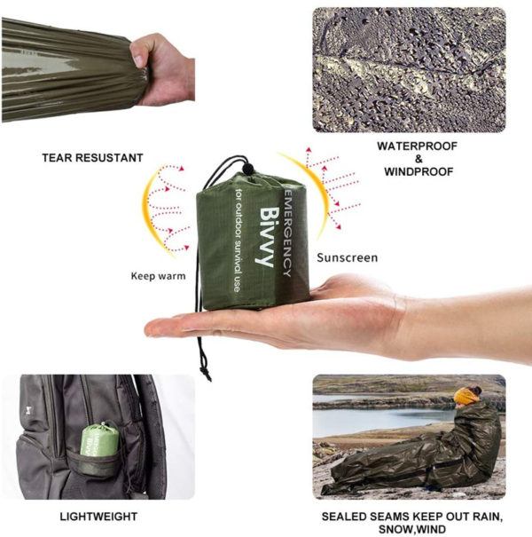 Emergency Sleeping Bags, Survival Bivvy Sack Lightweight,Waterproof Portable Mylar Survival Gear for Outdoor Camping Hiking 4