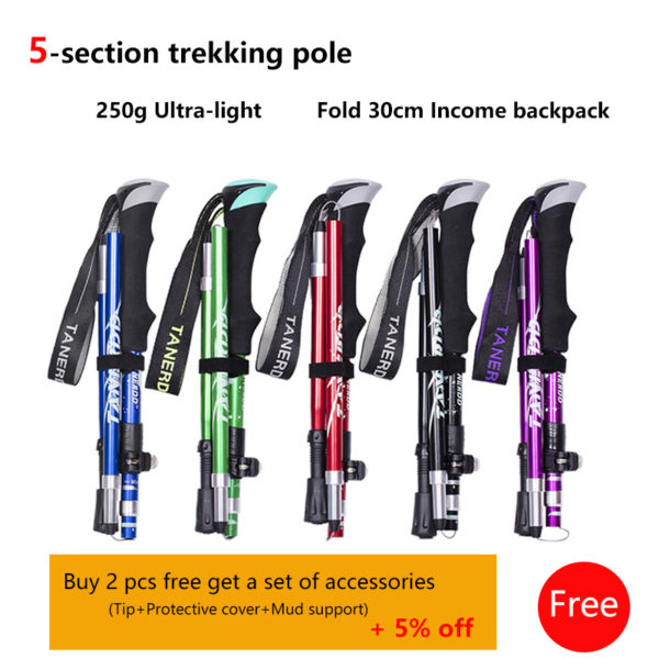 5-Section Outdoor Fold Trekking Pole Camping Portable Walking Hiking Stick For Nordic Elderly Telescopic Club Easy Put Into Bag 1
