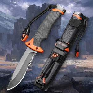 Blade Hunting Knife Handle Blade Tactical Camping Survival Combat Pocket titanium Knive Half Teeth Pocket +ABS Sheath 1