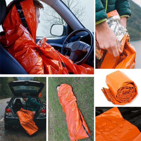 Portable Waterproof Emergency Survival Sleeping Bag Hiking Camping Gear Thermal Bivy Sack First Aid Rescue Kit Mylar Blanket 6