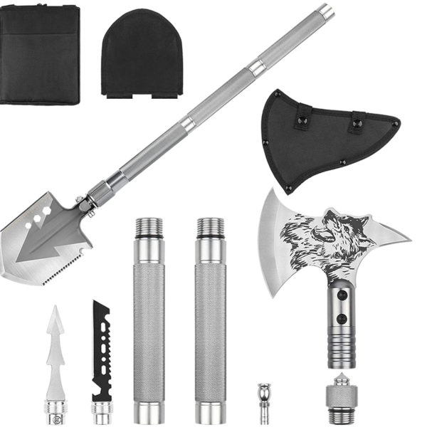 Folding Camping Ax Shovel Set Portable Multi-Function Tool Survival Kits Military Shovel Outdoor Ax With Tactical Waist Pack 6
