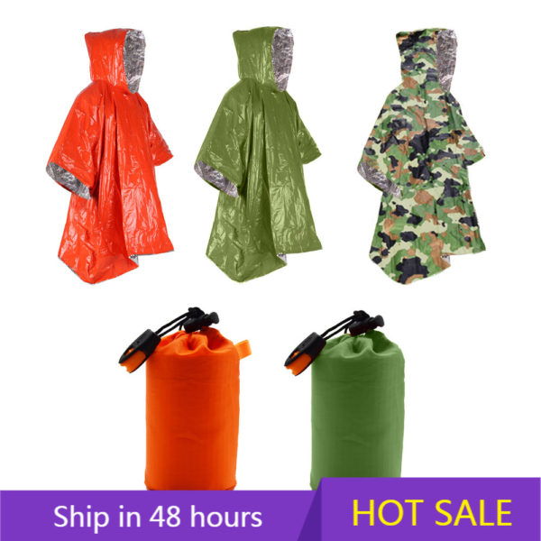 Emergency Raincoat Aluminum Film Disposable Poncho Cold Insulation Rainwear Blankets Survival Tool Camping Equipment 1