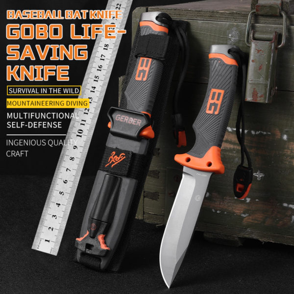 Blade Hunting Knife Handle Blade Tactical Camping Survival Combat Pocket titanium Knive Half Teeth Pocket +ABS Sheath 2