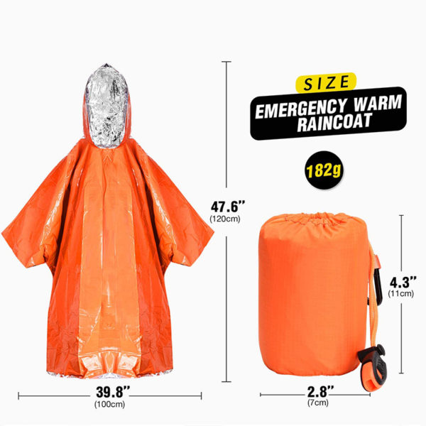 Emergency Survival Rain Poncho Thermal Survival Space Blanket Thermal Raincoat Heat Reflective Waterproof for Camping Hiking Hot 5