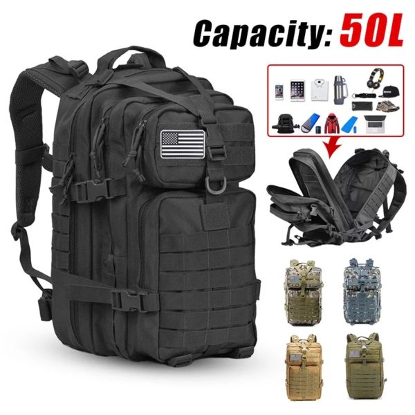 50L Large Capacity Men Army Military Tactical Backpack 3P Softback Outdoor Waterproof Bug Rucksack Hiking Camping Hunting Bags 1