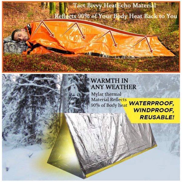 Portable Waterproof Emergency Survival Sleeping Bag Hiking Camping Gear Thermal Bivy Sack First Aid Rescue Kit Mylar Blanket 5