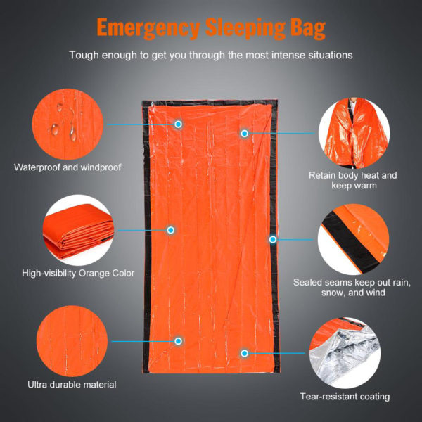 Outdoor Bivy Emergency Sleeping Bag Camping Survival Thermal Blanket Mylar Waterproof Emergency Gear Compact Windproof Durable 6