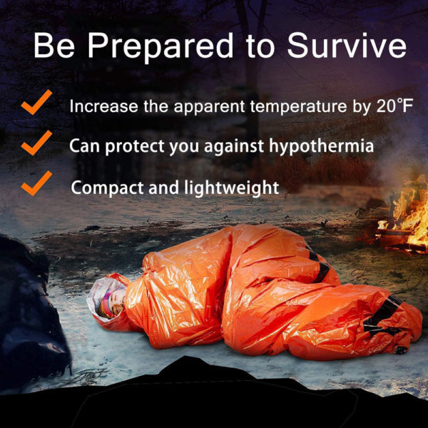 Outdoor Bivy Emergency Sleeping Bag Camping Survival Thermal Blanket Mylar Waterproof Emergency Gear Compact Windproof Durable 3