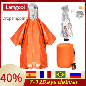 Emergency Survival Rain Poncho Thermal Survival Space Blanket Thermal Raincoat Heat Reflective Waterproof for Camping Hiking Hot 1