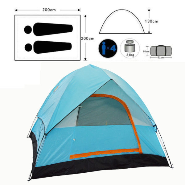 3-4 Person Double Layer Rainproof Outdoor Camping Shelter Tent for Fishing Hunting Travel Adventure and Family Party Green Blue 3