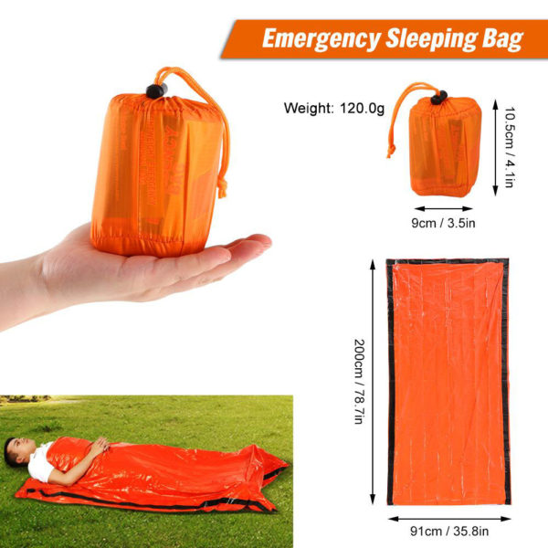 Outdoor Bivy Emergency Sleeping Bag Camping Survival Thermal Blanket Mylar Waterproof Emergency Gear Compact Windproof Durable 2